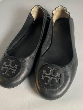 Tory Burch Reva Black Leather Ballet Flats 8